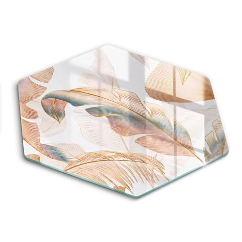 Plaque induction protection 40cm Wallfluent - Cache plaque de cuisson octogonal plumes boho