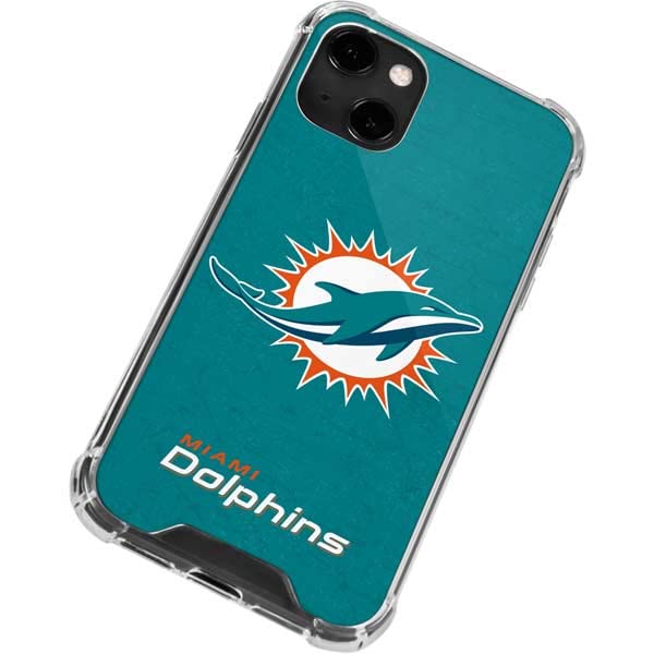 Skinit Clear Phone Case Compatible with iPhone 13 - Officially Licensed NFL Miami Dolphins Distressed- Aqua Design