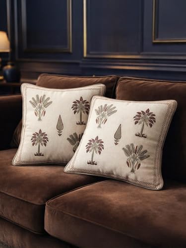 Image of NakhlaNoor Hand Block Print 100% Cotton Fabric Cushion Covers | Decorative Throw Pillow Covers for Sofa, Bed & Living Room | Soft & Durable Jaipuri Cushion Cover | Size - 16'' x 16'' | Set of 2