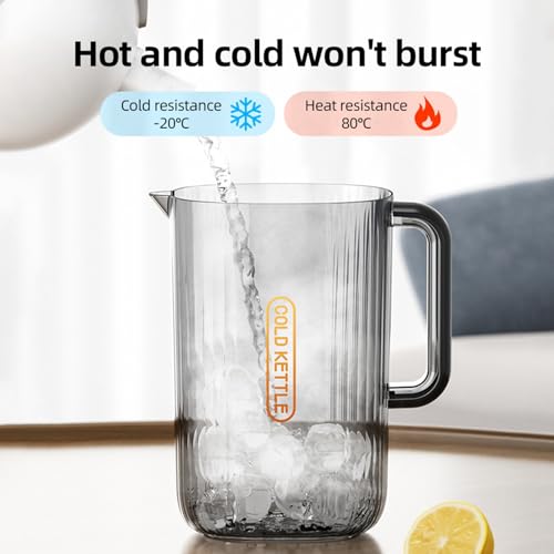 Riuulity 74oz Water Pitcher with Lid - Iced Tea Pitcher Set with 4 Cups, V-Spout, Shatterproof for Hot & Cold Beverages (Black) - Image 6