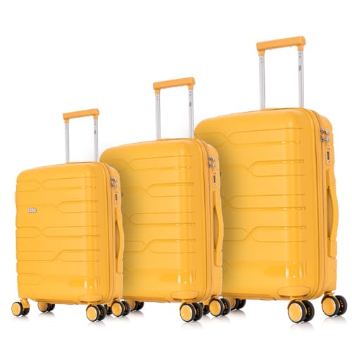 1990s Juego de Maletas expandibles Polipropileno 3 Piezas|Maleta Cabina 55x38x22cm|Mediana expandible 65cm|Grande Extensible 75cm (Amarillo)