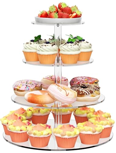 LATERN 4 Niveles Soporte para Cupcakes, Redondo Torre de Acrílico para Cupcakes Expositor Transparente Soporte Reutilizable para Tartas y...