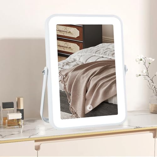 YEKKOPT Rechargeable Vanity Mirror with Lights,Desk Makeup Mirror with Lights,Portable Travel for Makeup Desk ＆ Dressing Room,3 Color Lighting, Dimmable Touch Screen