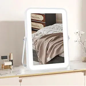 Rechargeable Vanity Mirror with Lights,Desk Makeup Mirror with Lights,Portable Travel for Makeup Desk & Dressing Room,3 Color Lighting, Dimmable Touch Screen
