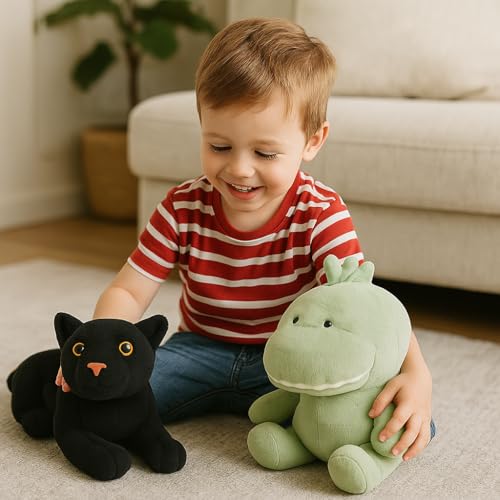 Image of Cute Dinosaur & Panther Plush Toy Combo - 30 cm Soft Stuffed Animals for Kids | Super Soft & Huggable for Boys & Girls (Pack of 2)