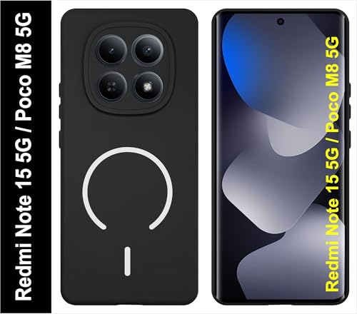 Image of SBMS Silicone Back Cover Case for Redmi Note 15 5G / Poco M8 5G | Soft Micro-Fibre Lining Inside | Magsafe Print On Back Side Camera Protection Bump | Shockproof Case for Mi Note 15 (Black)