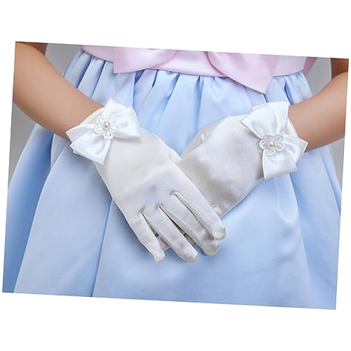 Flower Girl Lace Gloves for Weddings Short Wrist Design Random White and Beige Elegant Bowknot Detail for Special Occasions for Baptism Prom and Evening Events3
