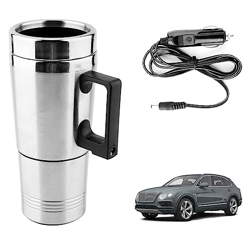 Image of Oshotto 12V Stainless Steel Car Heating Kettle /Mug, Travel Friendly electric Tea /Coffee maker Compatible with Bentley Bentayga (300ml) - Silver