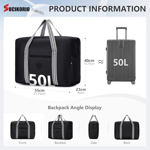 SUCIKORIO 55x40x23 Lufthansa Handgepäck Tasche für Flugzeug, 50L Wasserdicht Faltbare Reisetasche Handgepäcktasche Leicht Groß Carry On Cabin Luggage für Reisen, Gym, Weekender