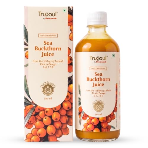 Image of Baidyanath Trusoul Sea Buckthorn Juice 500ml | Himalayan Ladakh Berry Fruit Pulp Concentrate | Omega 3 6 7 9 | Supports Immunity, Skin Glow & Gut Health | No Added Sugar | GMP Certified