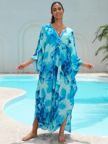 Image of KEYLORTING Plus Size Kaftan Dress Women, African Moo Moo Print Caftan, Batwing Dress, Beach Cover Up for Party and Loungewear