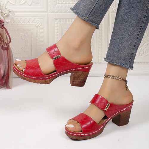 Orthopedic Stylish Sandals for Women Leather Chunky Slides with Heels Comfortable Soft Bottom Open Toe Slides2