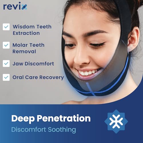 Image of REVIX Wisdom Teeth Ice Pack Head Wrap with 3D Sewing Jaw Ice Pack for Face Oral Surgery Pain Relief for TMJ, Tooth Extraction & Teeth Removed, Extra Snug Fit with 4 Hot Cold Gel Packs Reusable, Black