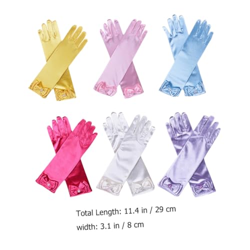 Guantes de satén para niña largos: complementos elásticos de disfraz con lazo 5