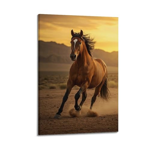 Toile cheval marron déco pour petit espace poster moderne désert coucher de soleil 20x30 cm