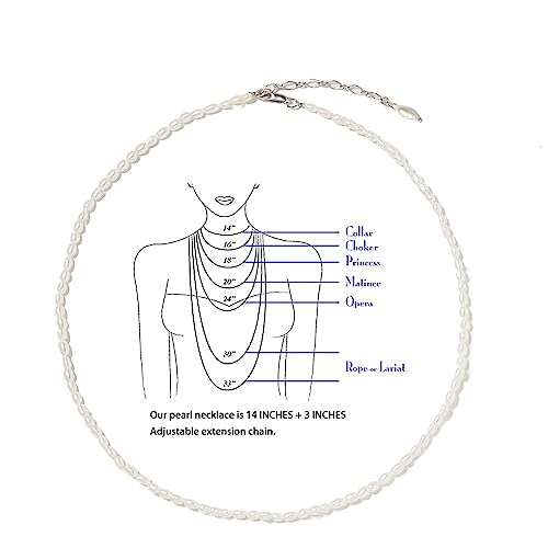 Pearl Necklace for Women, Handmade with Tiny White Freshwater Pearls and Silver Clasps and Adjustable Chain Pearl Choker 14", Cute Trendy Summer Jewelry for Girls2