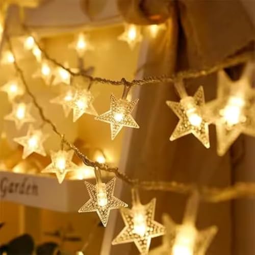 Image of One94Store Mini Star Fairy String Lights - 14 LED, 3 Meter, Warm White Decorative LED Lights for Bedroom, Home, Garden, Diwali, Christmas, Wedding & Party Decoration (Pack of 5)