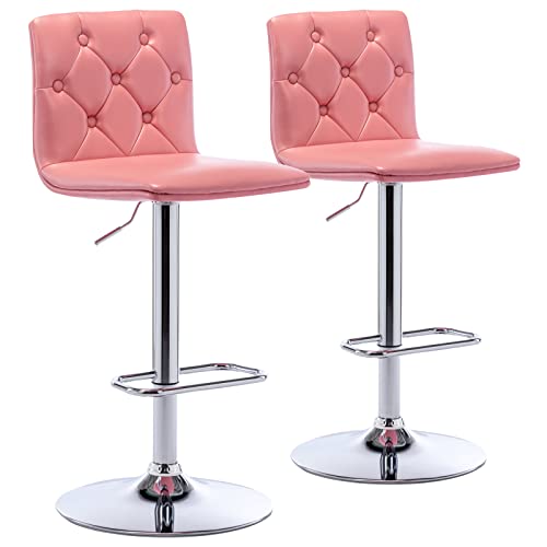 Brage Living Tufted Adjustable Bar Stools, Modern Pu Leather Swivel Airlift Barstools With Back, Armless Counter Height Bar Chairs For Kitchen Dining Pub Cafe Set Of 2 (Pink) #TOP25