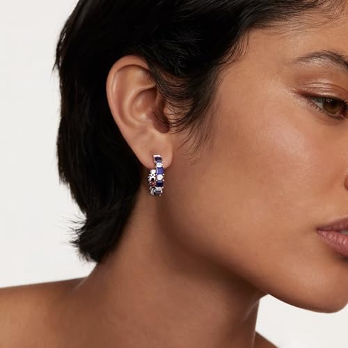 Women's Small Huggie Hoop Earrings - 925 Sterling Silver Chunky Hoops with Ruby, Sapphire, Emerald, Amethyst Gemstones2