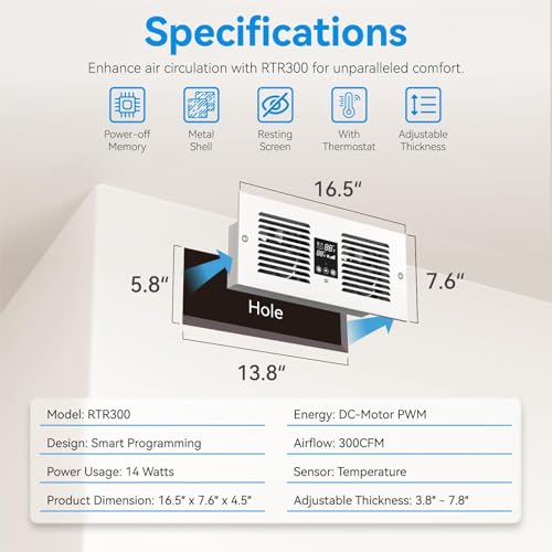 image for Apexicalo Room to Room Fan with Remote Control, 300CFM Through Wall Ve