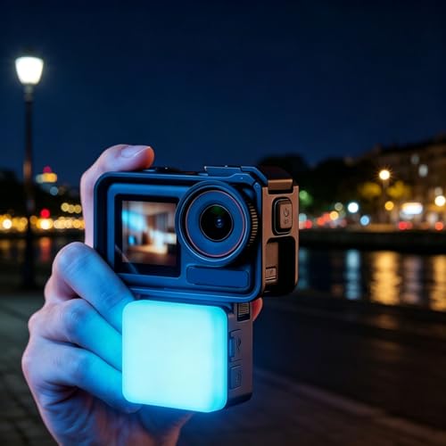 Luz de vídeo para cámara de acción con brillo regulable 3000K-7000K y batería tipo C 2