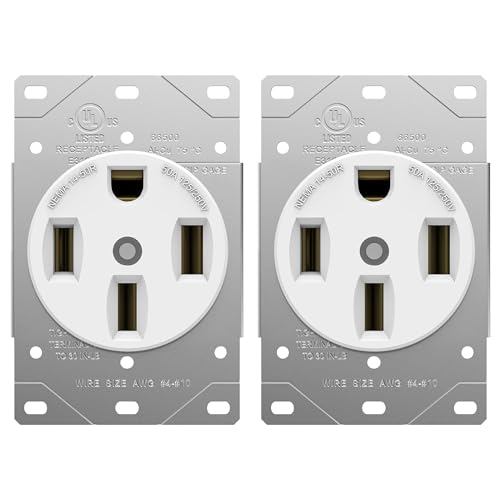 ENERLITES 50 Amp Receptacle Outlet | NEMA 14-50R, Vehicles, Welding, Electrical Ranges, Indoor/Outdoor, 3-Pole, 4 Wire (10, 8, 6, 4 AWG) | 125/250V, 66500-W, 2 Pack-White, 2 Count