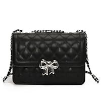 JANSBEN Handtasche Damen Klein - Kleine Umhängetasche Leder Crossbody Bag mit Kettenriemen Gesteppte Mehrere Fächer Tasche Schwarz