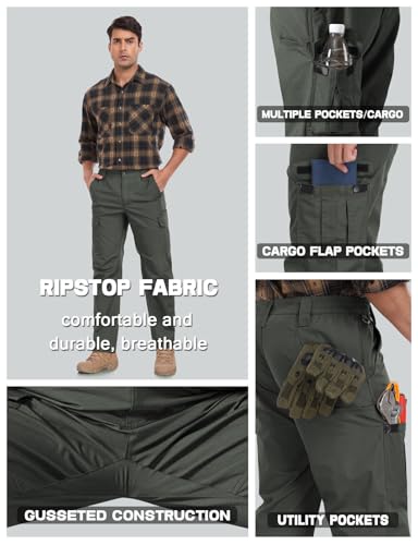 Image of Mens Cargo Work Pants Durable Ripstop Tactical Pants with 7 Pockets Outdoor Water Resistant Hiking Woking Construction Pants