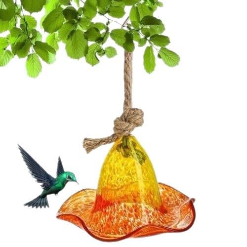 Mangeoire décorative d'extérieur en verre d'art avec crochet résistant à la rouille