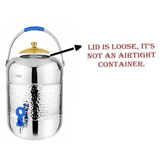 Mintage Water Container Hammered 10 Liters with Tap| Water Container for Kitchen | Steel Container Water Pot for Drinking Water Dispenser | Steel Matka for Water Storage Containers