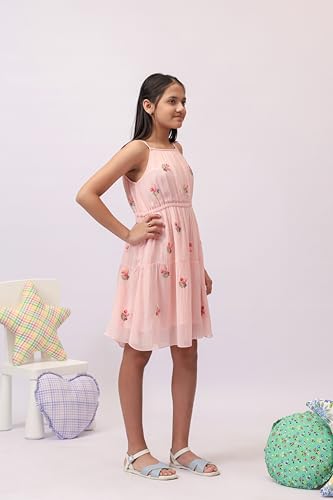 Image of Kids Girls Printed Embroidered Fusion Dress | Handmade Crafted Designer Ethnic Wear | 100% Cotton