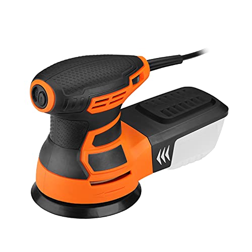 Preisvergleich Produktbild Exzenterschleifer (350W - 13000 RPM - 125mm) mit Staubfangbehälter, 12 x Schleifpapier (80 / 180) staubgeschütztem Schalter