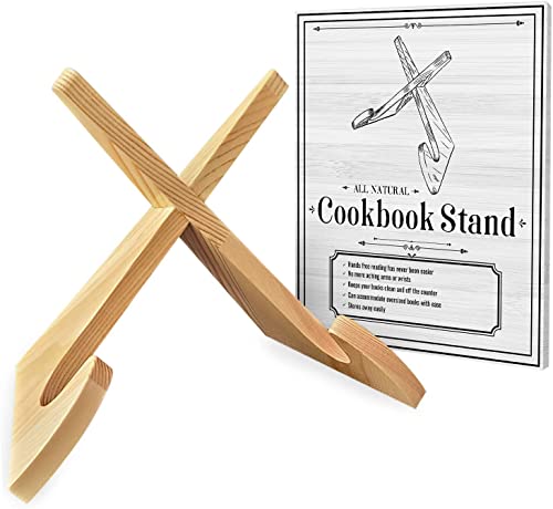 ReBL Cook Book Stand - Recipe Book Holder Display Stand - Natural Wood Cookbook Stand - Fits Thick Cookbooks & Textbooks - Display Stand Read Recipes - Recipe Book Holder Stand for Kitchen