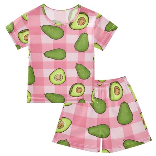 ALAZA Plaid Avocado Pajamas Short Sleeve 2 Piece Sleepwear Top and Bottom Pajama Set Unisex