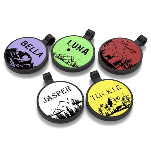 YEHANTI Hundemarke mit Gravur, Leise Silikon Hundemarke Personalisiert mit Name, Telefonnummer und Adresse Graviert für Hunde Katzen, Leicht und wasserdicht, Bergmuster-Designs
