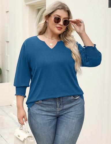 Rapbin Womens Plus Size Tops 3/4 Sleeve Blouses Shirts Casual V Neck Loose Tunic Tops 1X-5X