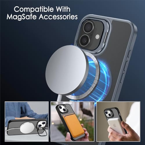 Image of TheGiftKart Hybrid Matte Frosted Back Cover Case for iPhone 17 Compatible with MagSafe | Built-in Stand | Shockproof Hard Back Cover Case for iPhone 17 (PC & TPU, Translucent Grey)