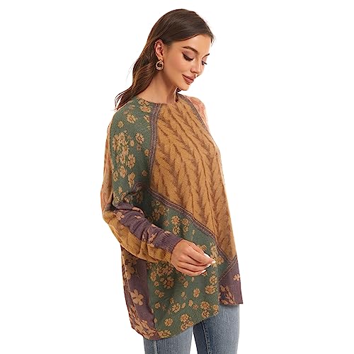 Women's Boho Christmas Sweater, Oversized Long Sleeve Graphic Knit Pullover, Loose Fit Casual Top with Drop Shoulder4