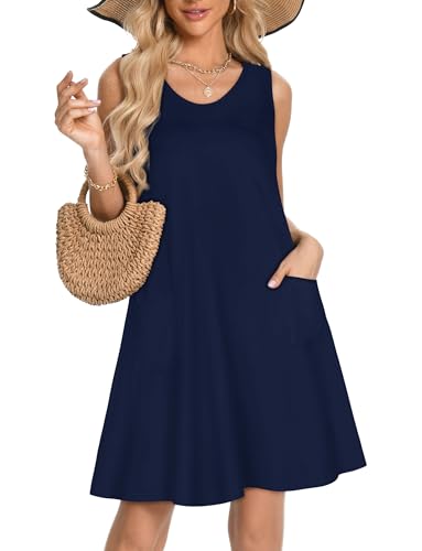Image of elescat Womens Summer Dresses Casual V Neck Sleeveless Pockets Beach Loose Tank Sundress 2026