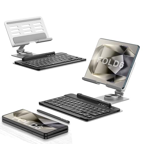 COQUE Galaxy Z Fold 6 Mobile Office Tastatur Kit,Telefon AR Drehwelle+Touch-Stift+Kabellose Bluetooth-Maus,Kit Case geeignet für Falttelefone Fold6/5/4/3/2-Silber