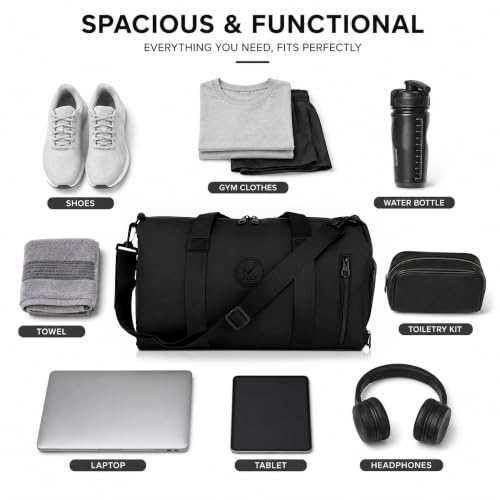 Image of Storite Travel Duffel Bag with Shoe Compartment-Black, 44x35x22 Cm