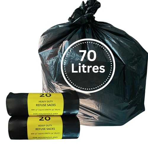 40 bolsas de basura resistentes de 70 litros, resistentes y seguras, ecológicas, negras, bolsas de basura multiusos, resistentes, bolsas de basura de jardín (paquete de 40)
