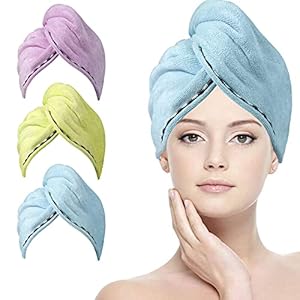 ACWOO haar-tulbandhanddoek, 3-pack zachte microvezel-haarhanddoeken met 6-delige haarbanden, superabsorberende…
