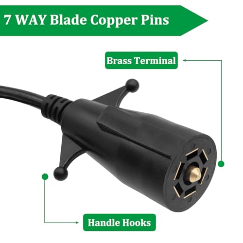 Image of 7 Pin Round to 5 Pin Flat Coiled Trailer Adapter 5 Ft /60 in 7 to 5 Pin Trailer Plug Adapter 7 Way Round to 5 Way Flat Coiled Wiring Harness Adapter Extension Cord Cable