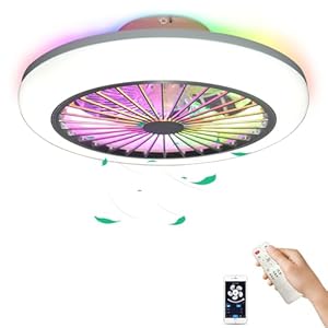 Smart Living Ceiling Fan with Lighting, 18 inches, RGB Lights, 6 Wind Speeds, Reversible, Remote Control, for Bedroom, Living Room, Dining Room, Kitchen, Bathroom, Outdoor
