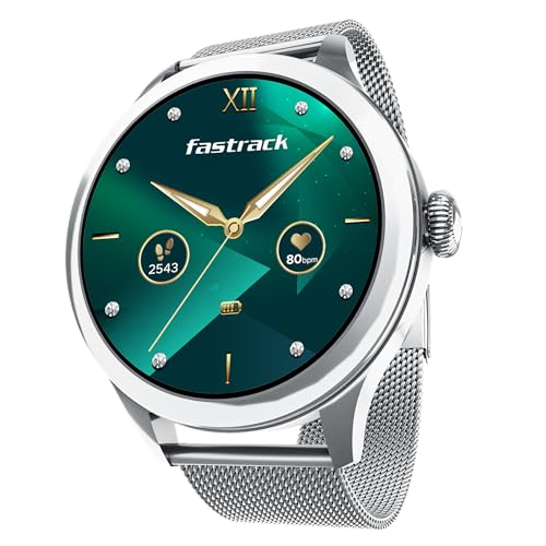 Image of Fastrack Noir Pro 1.19 inch Super AMOLED Metal Smart Watch with 1000 Nits Brightness, BT Calling, 24 /7 Health Suite, Functional Crown, Zinc Alloy Case - Smartwatch for Women (Silver)