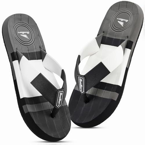 Image of Duosoft Men's Flip Flops, Navy Blue & Beige, Anti-Skid Rubber Sole, Superior Shock Absorption, Strong Arch Support, Super Soft