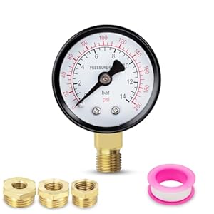 Innfeeltech 1 Stks 40mm Goed Pomp Manometer BSP 0-14 Bar 0 ~ 200 Psi met 3 Stuks Bus 1/4", 1/2", 1/8" tot 3/8", Een Teflon Tape, Radiaal