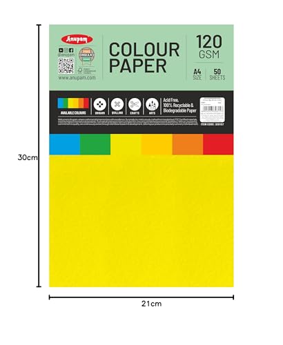Image of Anupam 25 Sheets Colored Craft Paper A4 Size 120 GSM Yellow Color Card Stock Paper for DIY Cards Making, Greeting Cards, Paper Crafting, Wedding Invitations, Thank You Cards, Scrapbooking and Printing