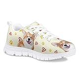 AmzPrint Dog Paw Corgi Print Air Cushion Platform Unisex Big Kids Sneakers Cute Training Walking Girl Sneakers Yellow Size 4